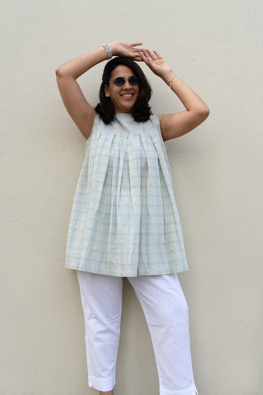 Checkered Sleeveless Top Sage