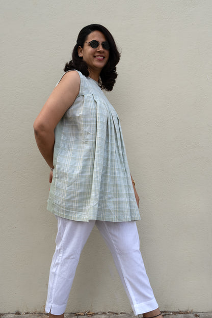 Checkered Sleeveless Top Sage