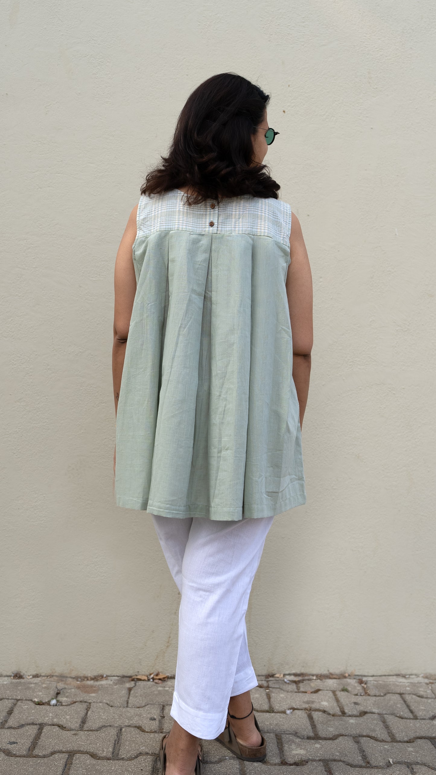 Checkered Sleeveless Top Sage