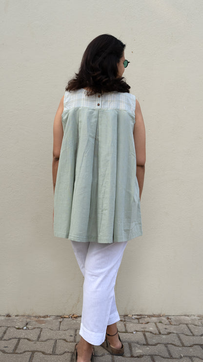 Checkered Sleeveless Top Sage