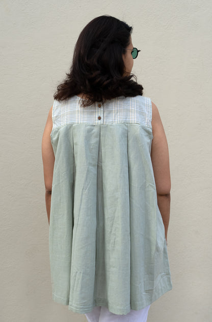 Checkered Sleeveless Top Sage