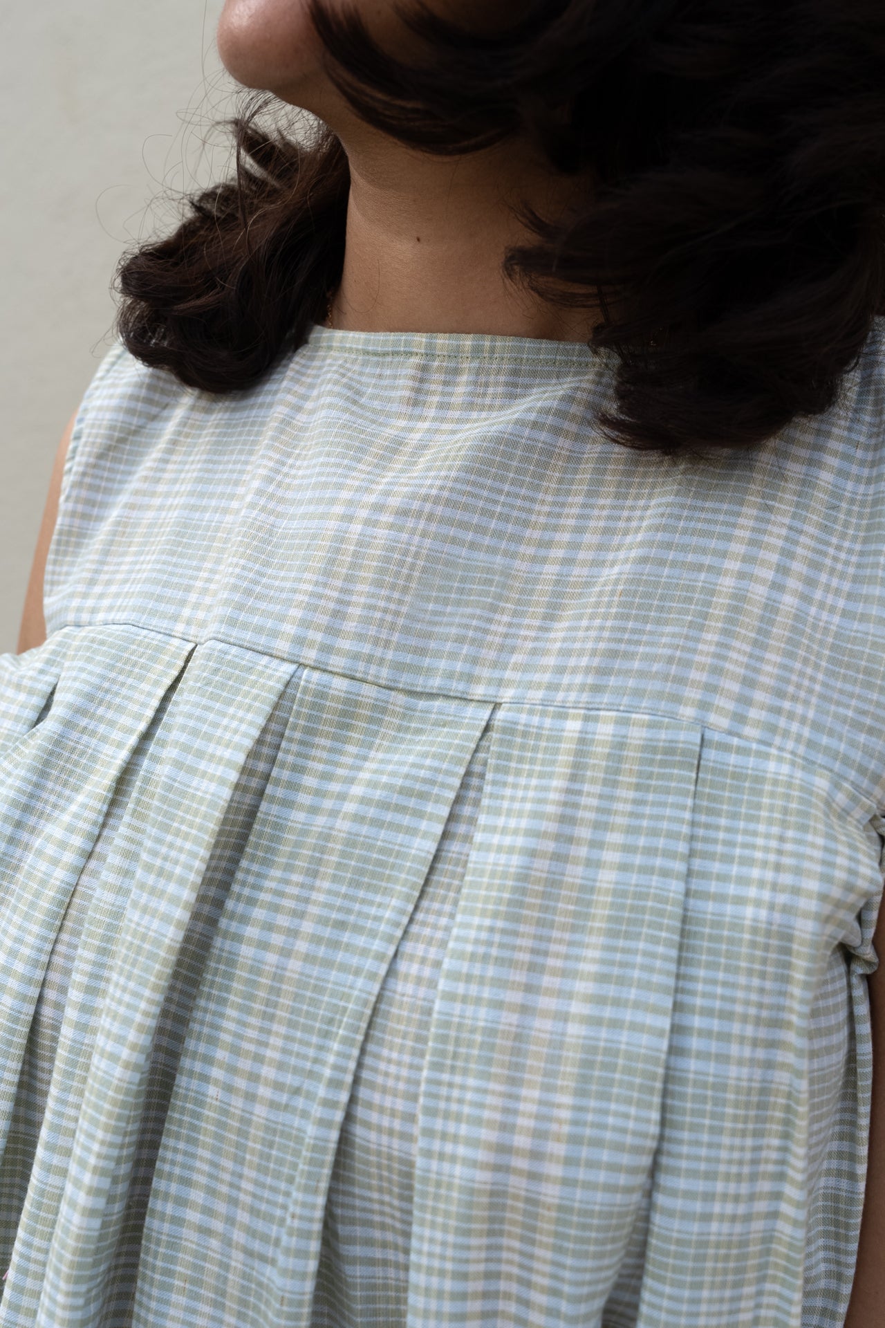 Checkered Sleeveless Top Sage