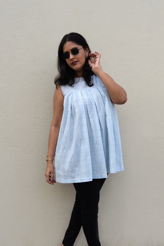 Checkered Sleeveless Top Blue