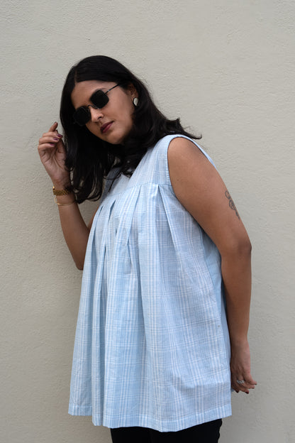 Checkered Sleeveless Top Blue