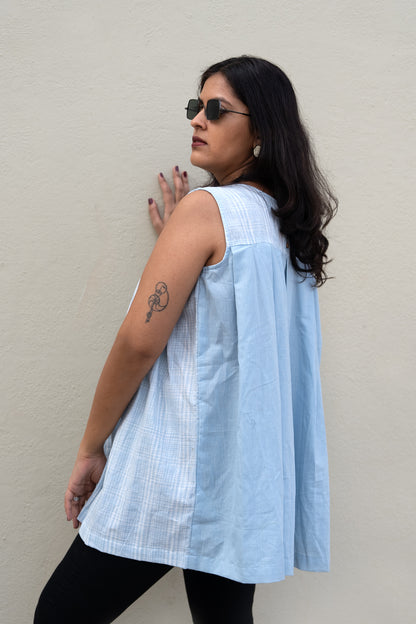 Checkered Sleeveless Top Blue