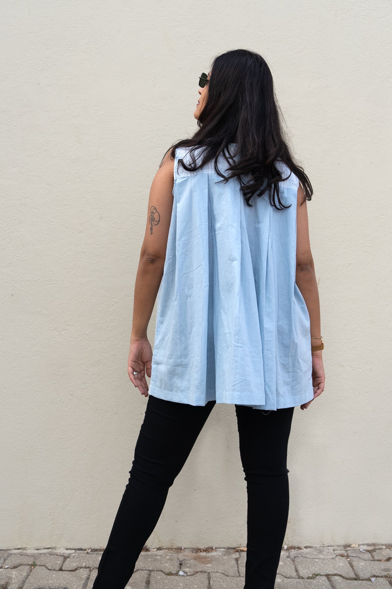 Checkered Sleeveless Top Blue