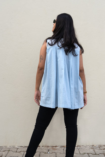 Checkered Sleeveless Top Blue