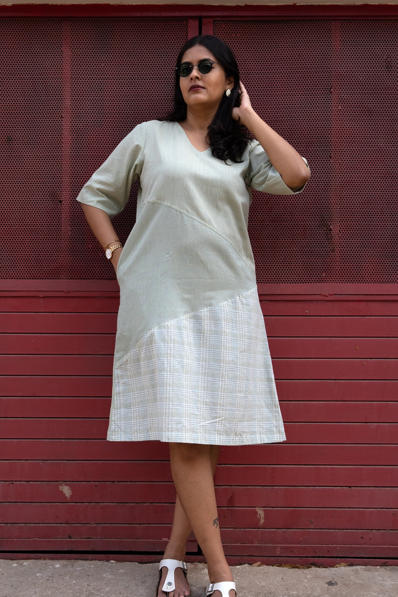 Criss Cross Knee Dress Sage