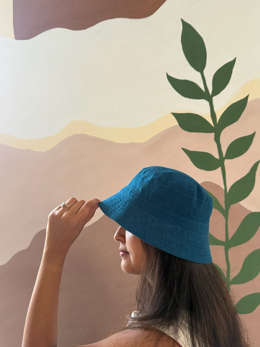 Reversible Bucket Hat–Teal Blue & Grey Blue
