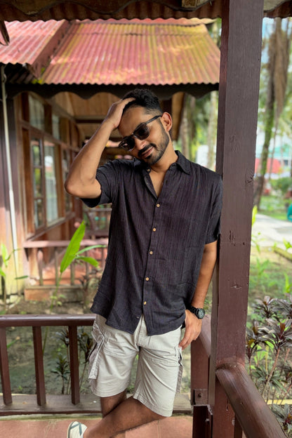 half sleeve black shirt that can be worn wih shorts and pants casual or formal