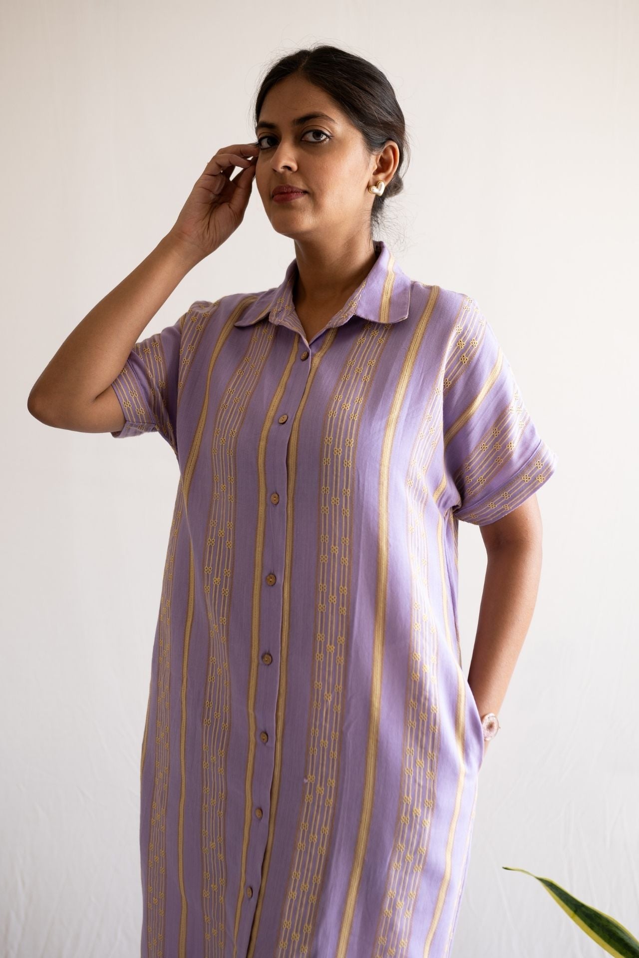 Lilac Striped Shirt Dress