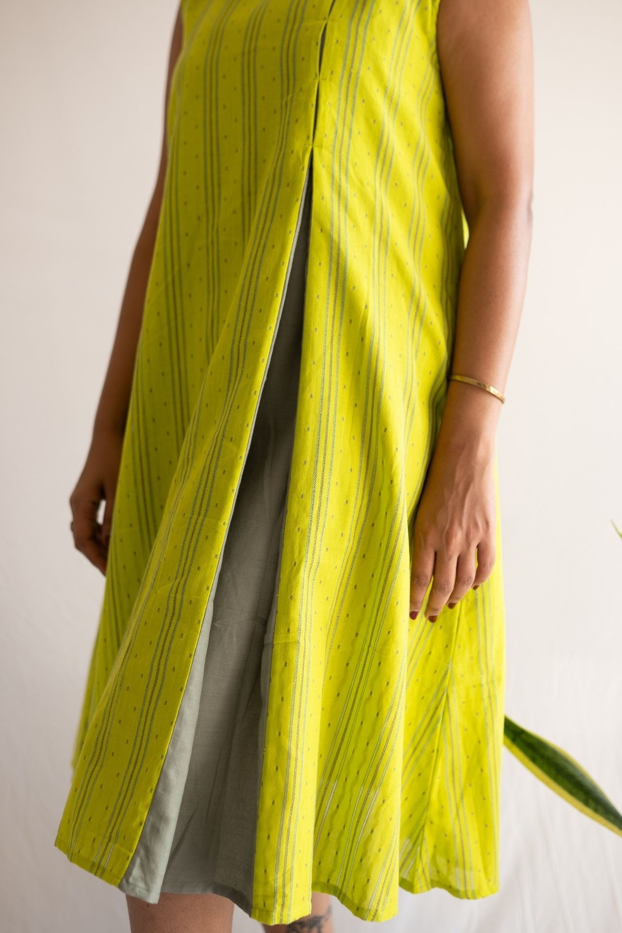 Lime Front Slit Dress