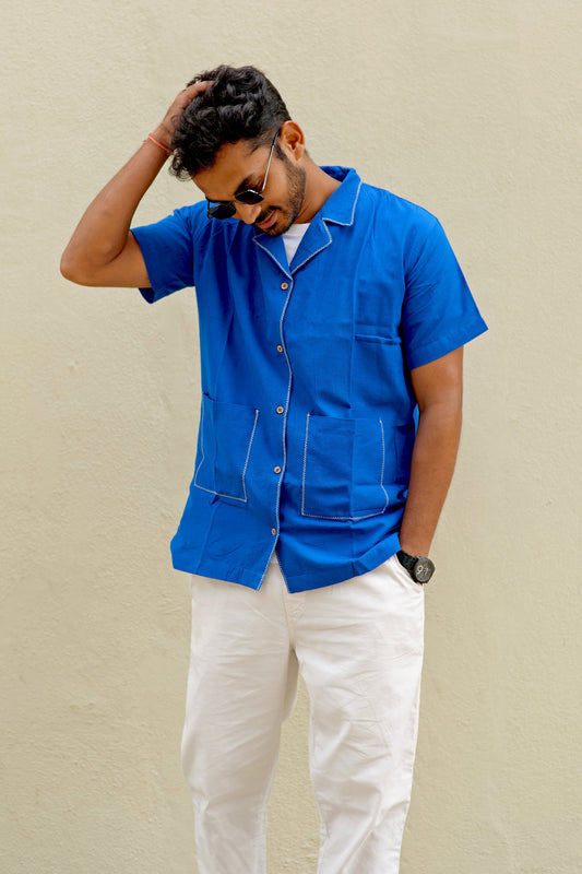 Half Sleeve Summer Shirt - Royal Blue