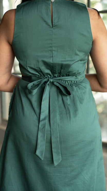 Side Slit Forest Dress - Green
