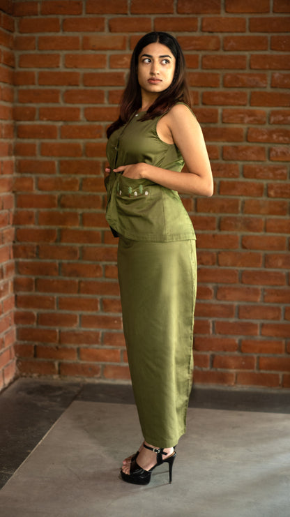 Vest Skirt Trees Set - Olive Green