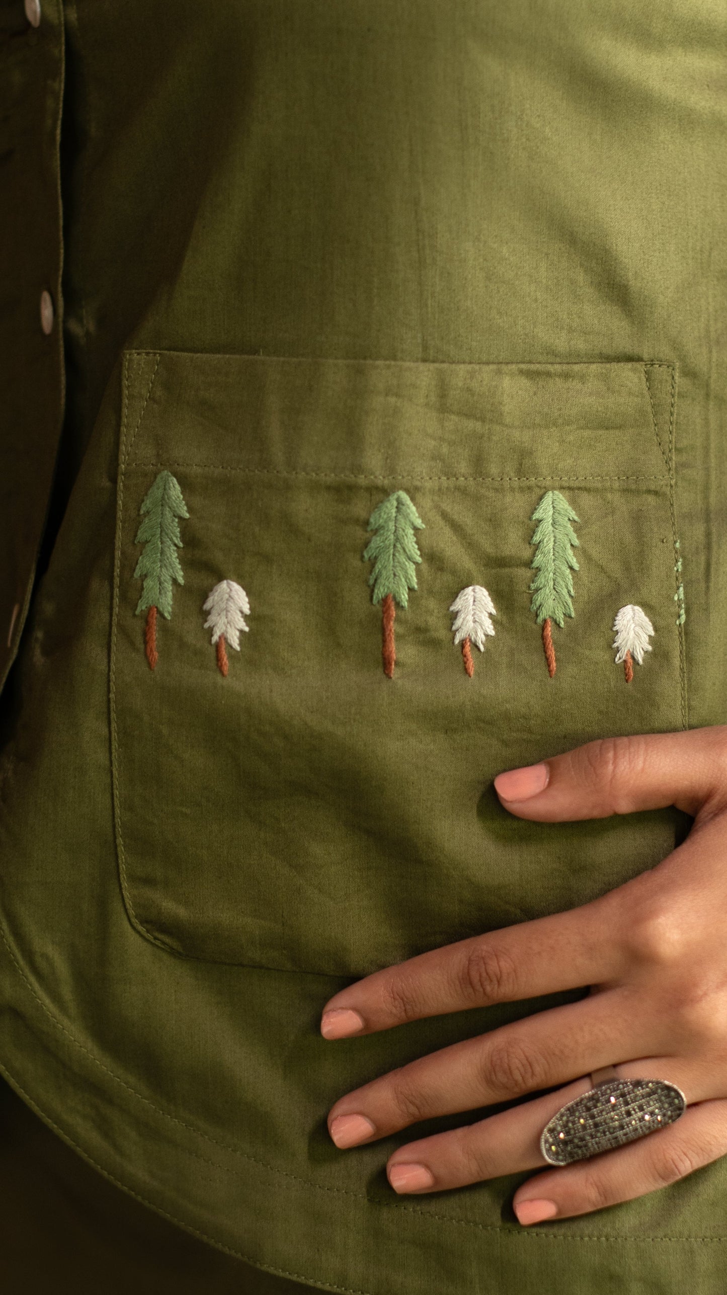 Vest Skirt Trees Set - Olive Green