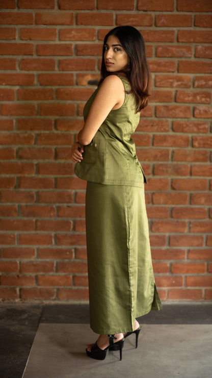 Vest Skirt Trees Set - Olive Green
