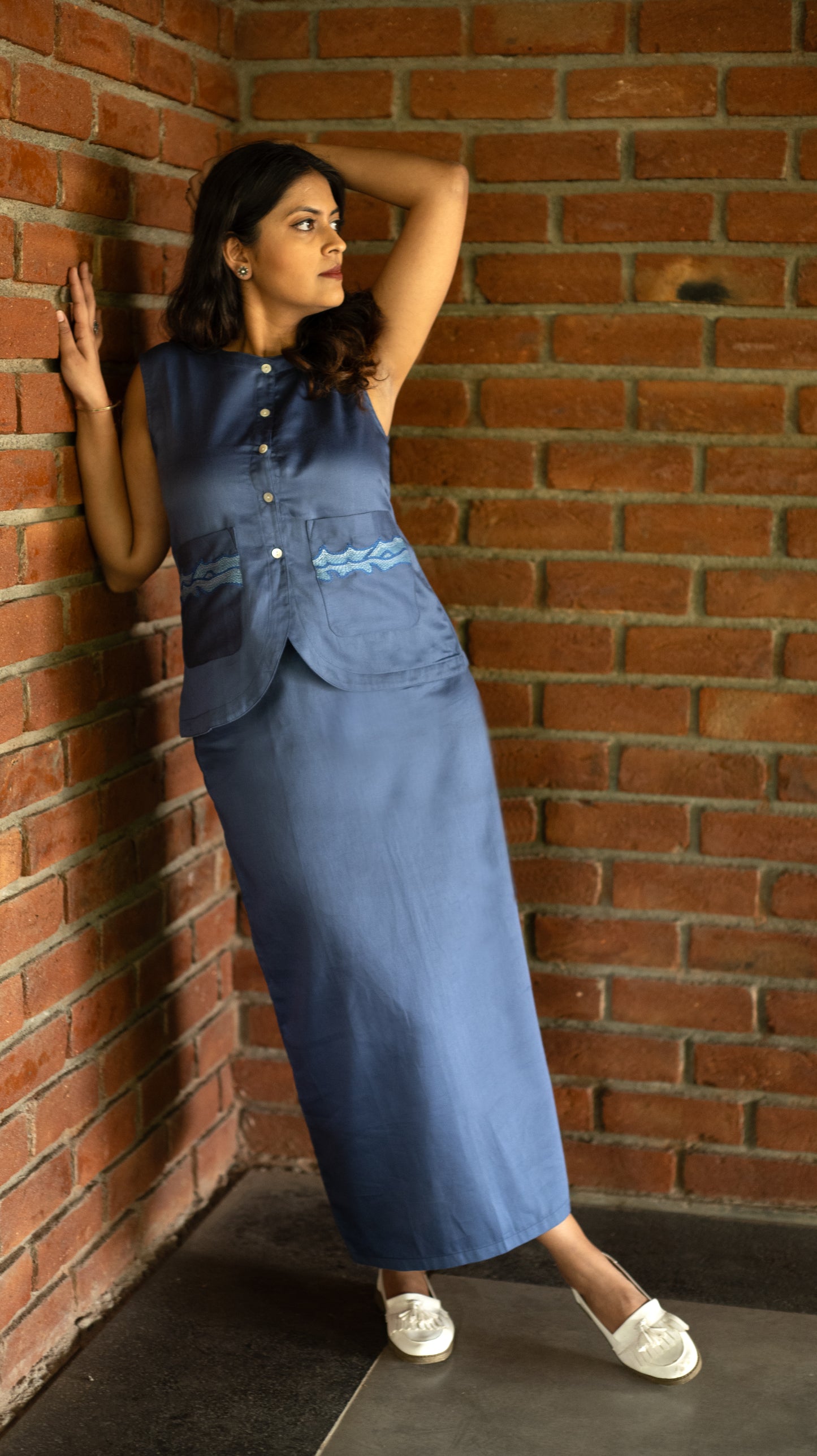 Vest Skirt Waves Set - Blue