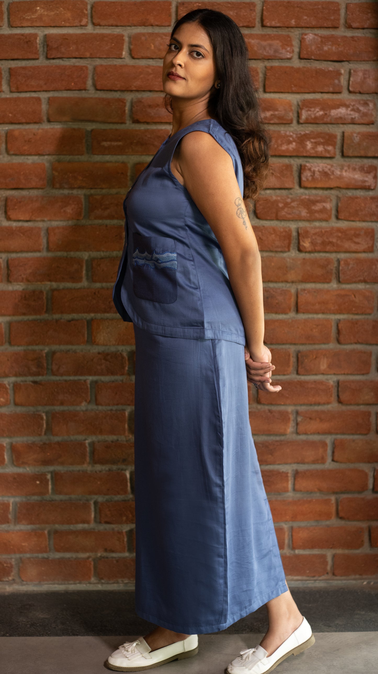 Vest Skirt Waves Set - Blue