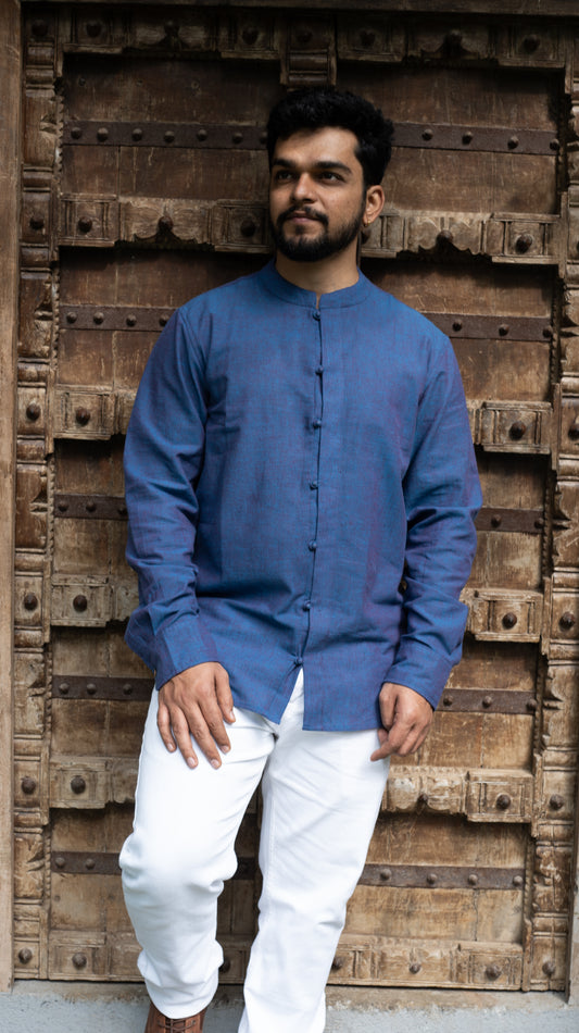Full Sleeve Kurta Shirt - Ink Blue