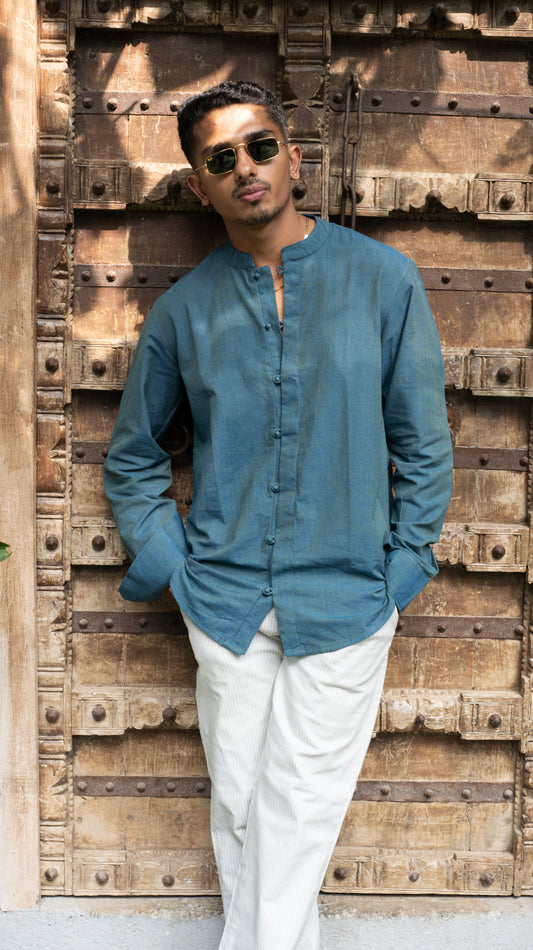 Full Sleeve Kurta Shirt - Teal Green