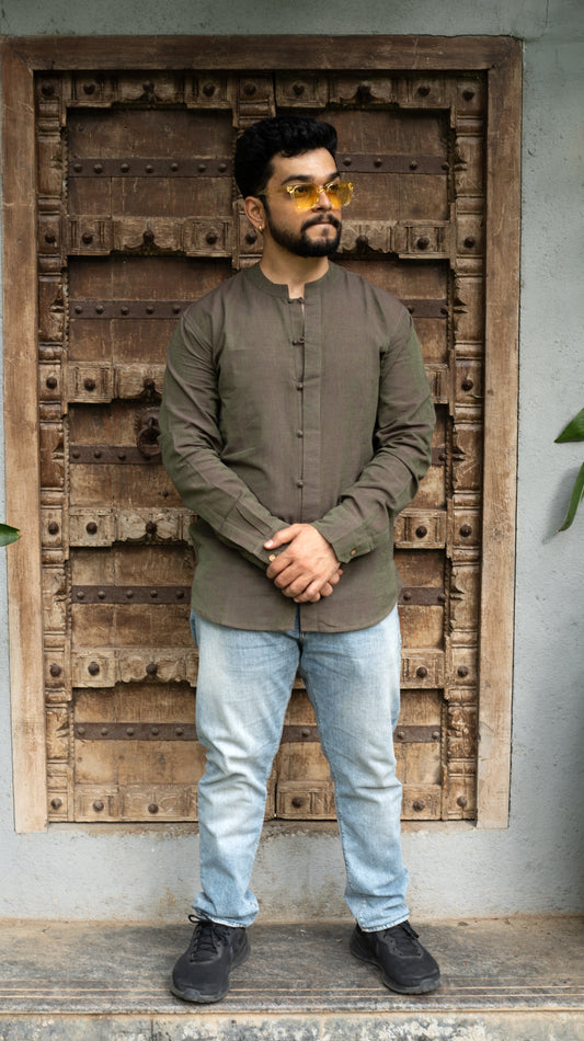Full Sleeve Kurta Shirt - Olive