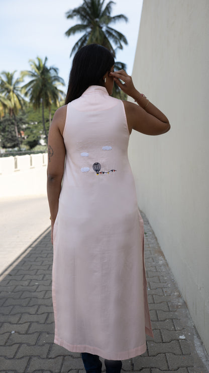 Long Slit Parachute Top - Blush Pink