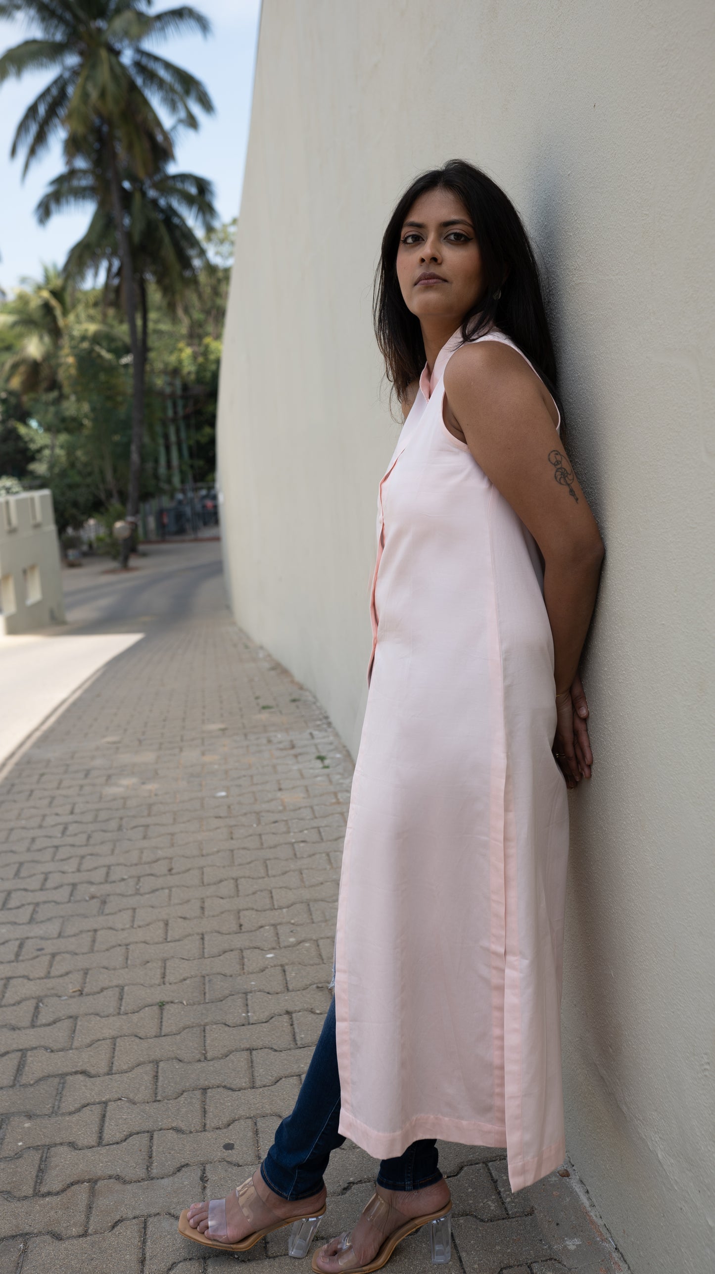 Long Slit Parachute Top - Blush Pink
