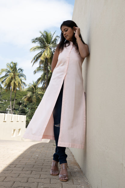 Long Slit Parachute Top - Blush Pink