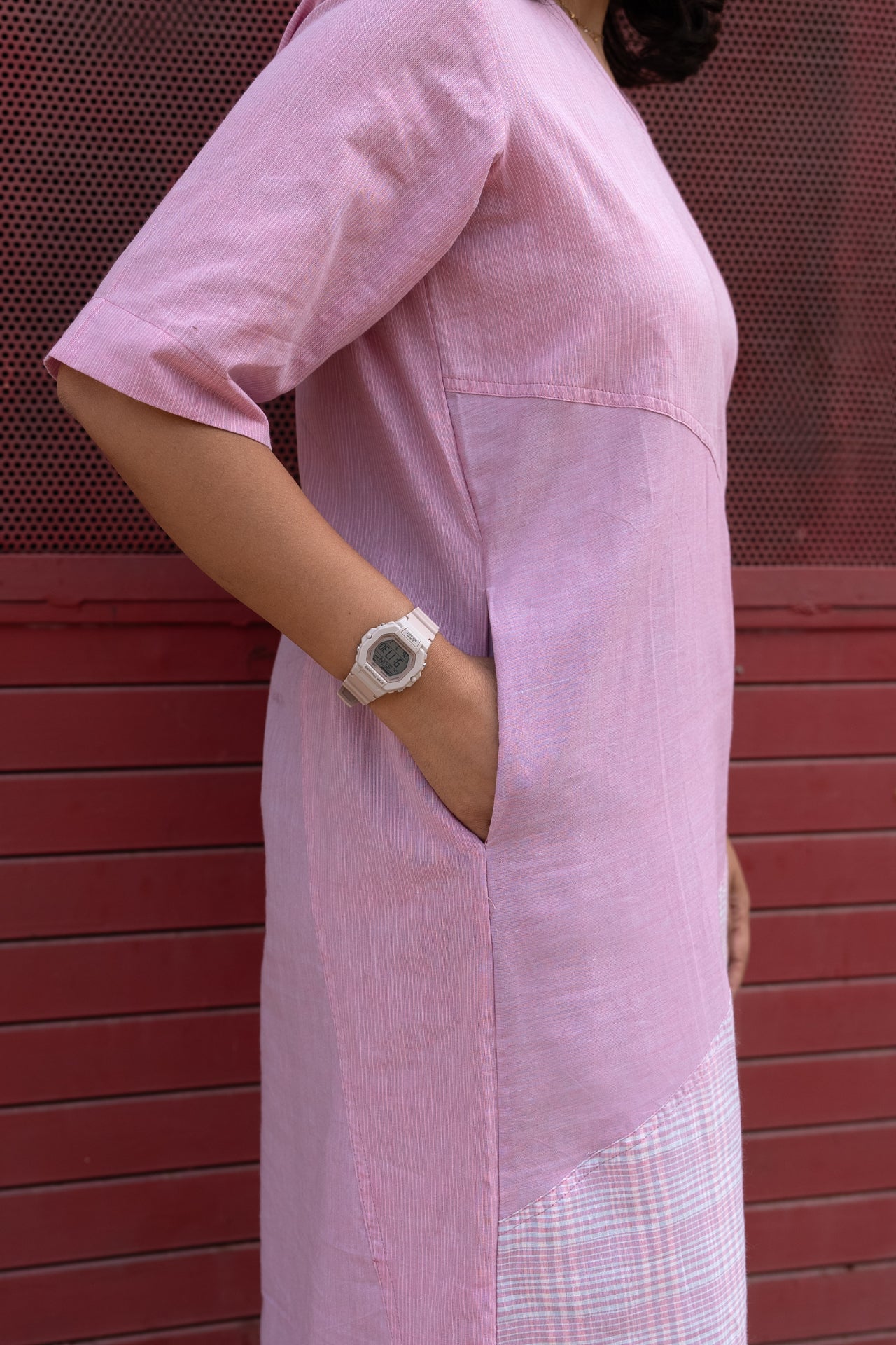 Criss Cross Knee Dress Pink