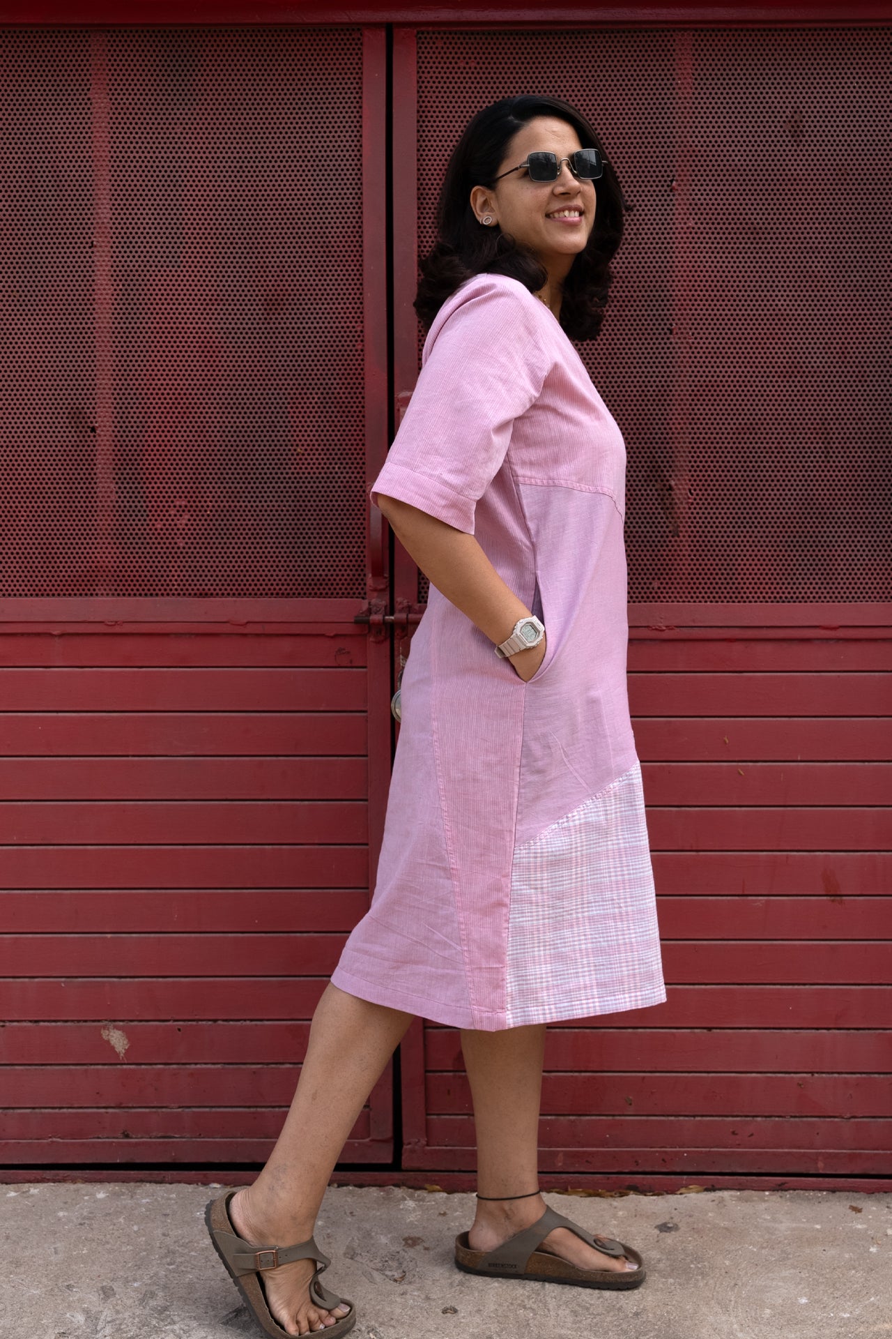 Criss Cross Knee Dress Pink